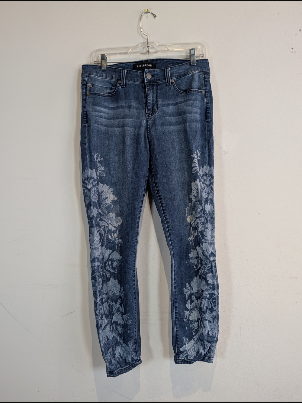 Liverpool Denim Floral-Print The Ankle Skinny Jeans, Size 6/28